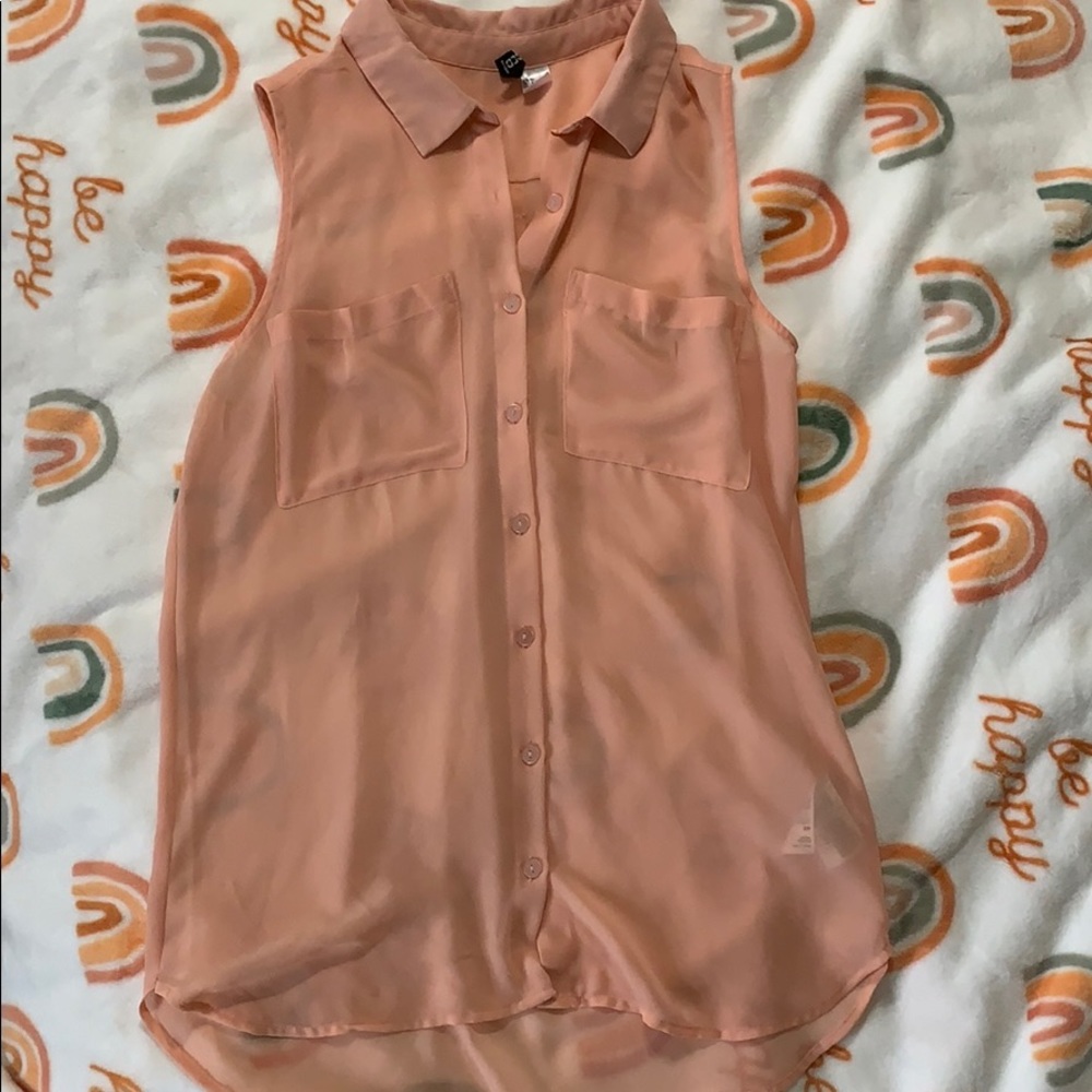 Sheer Sleeveless Button Down Blouse